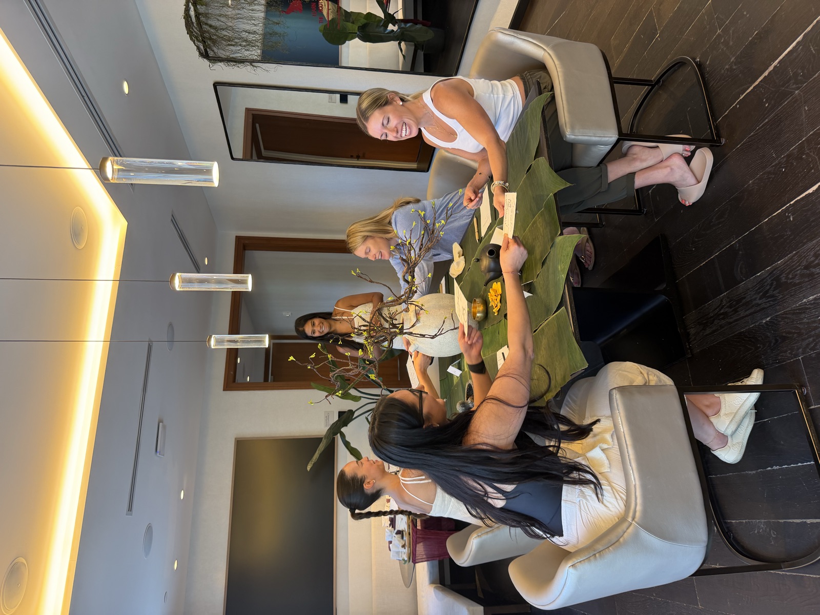 Women sharing their drawings around a table at a LURUH gathering
